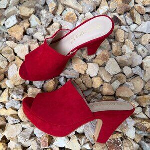 New Allegra K Women's Red Open Toe Platform Chunky Heel Slides Sandals